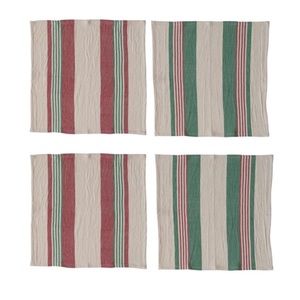 creative co-op 18" Square Cotton Napkins w/ Stripes & Jute Set of 4